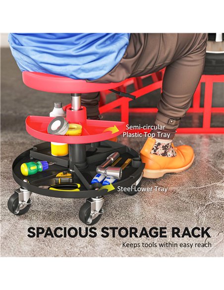 HOMCOM Rolling Mechanic Stool, 135kg Capacity Workshop Stool, 360° Swivel Roller Padded Creeper Seat with Wheels, Tool Trays Sto - pic 173308 | FastDaddyshop