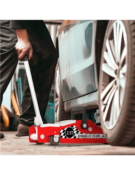 HOMCOM Hydraulic Low Profile Floor Jack, 2.5 Tonne Heavy Duty Steel Trolley Car Jack Lift with 80-360 mm Lifting Range, Wheels,  - pic 173311 | FastDaddyshop