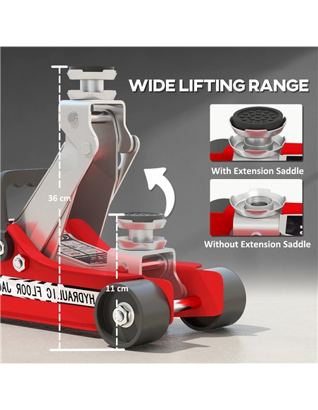 HOMCOM Hydraulic Low Profile Floor Jack, 2.5 Tonne Heavy Duty Steel Trolley Car Jack Lift with 80-360 mm Lifting Range, Wheels,  - pic 173313 | FastDaddyshop