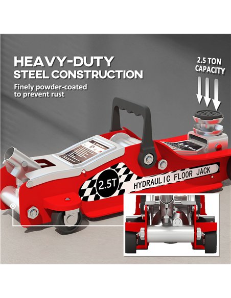 HOMCOM Hydraulic Low Profile Floor Jack, 2.5 Tonne Heavy Duty Steel Trolley Car Jack Lift with 80-360 mm Lifting Range, Wheels,  - pic 173314 | FastDaddyshop