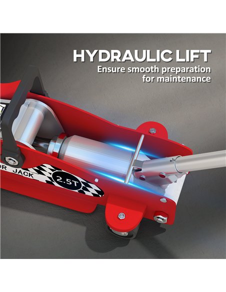 HOMCOM Hydraulic Low Profile Floor Jack, 2.5 Tonne Heavy Duty Steel Trolley Car Jack Lift with 80-360 mm Lifting Range, Wheels,  - pic 173316 | FastDaddyshop