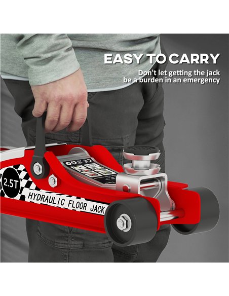 HOMCOM Hydraulic Low Profile Floor Jack, 2.5 Tonne Heavy Duty Steel Trolley Car Jack Lift with 80-360 mm Lifting Range, Wheels,  - pic 173317 | FastDaddyshop