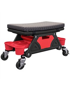 HOMCOM Rolling Mechanic Stool, 135kg Capacity Workshop Stool, 360° Swivel Roller Padded Creeper Seat with Wheels, Slide Out Tool