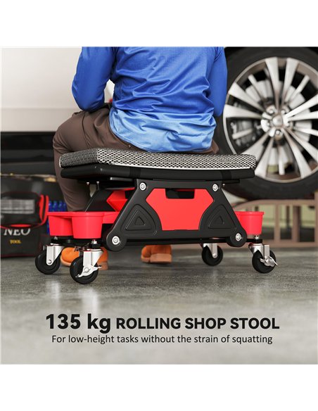 HOMCOM Rolling Mechanic Stool, 135kg Capacity Workshop Stool, 360° Swivel Roller Padded Creeper Seat with Wheels, Slide Out Tool - pic 173322 | FastDaddyshop