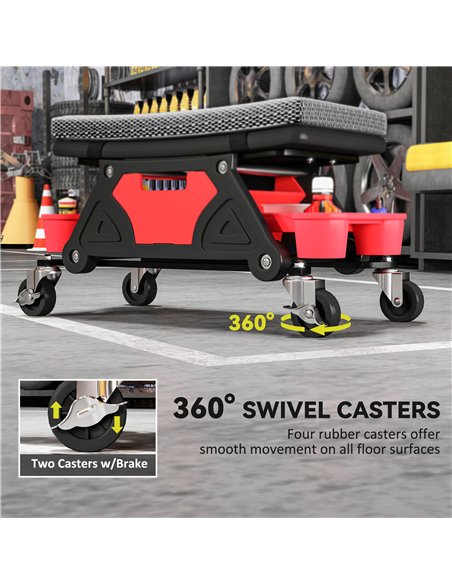 HOMCOM Rolling Mechanic Stool, 135kg Capacity Workshop Stool, 360° Swivel Roller Padded Creeper Seat with Wheels, Slide Out Tool - pic 173324 | FastDaddyshop