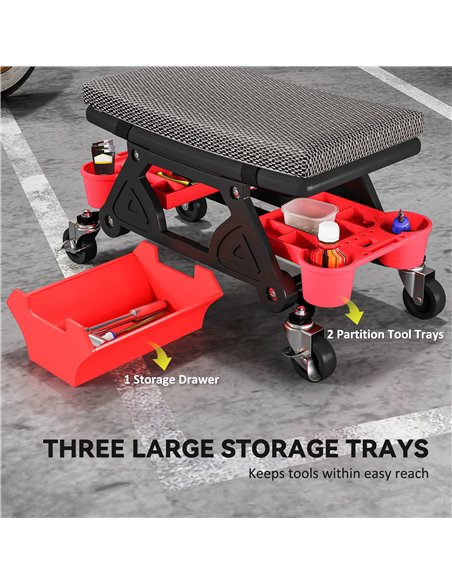 HOMCOM Rolling Mechanic Stool, 135kg Capacity Workshop Stool, 360° Swivel Roller Padded Creeper Seat with Wheels, Slide Out Tool - pic 173325 | FastDaddyshop