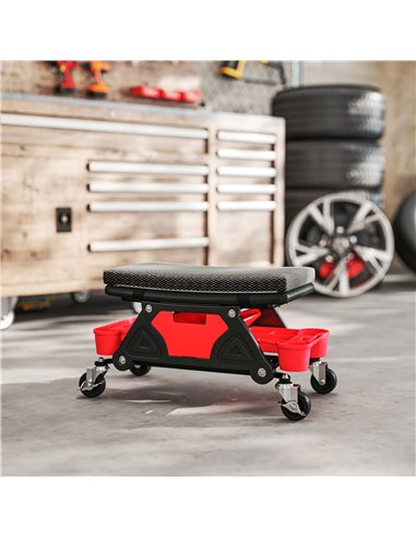 HOMCOM Rolling Mechanic Stool, 135kg Capacity Workshop Stool, 360° Swivel Roller Padded Creeper Seat with Wheels, Slide Out Tool