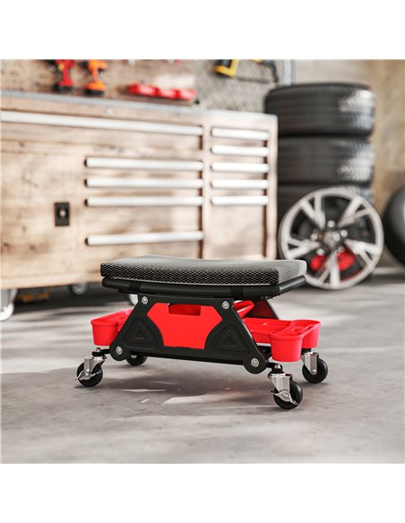 HOMCOM Rolling Mechanic Stool, 135kg Capacity Workshop Stool, 360° Swivel Roller Padded Creeper Seat with Wheels, Slide Out Tool - pic 173327 | FastDaddyshop