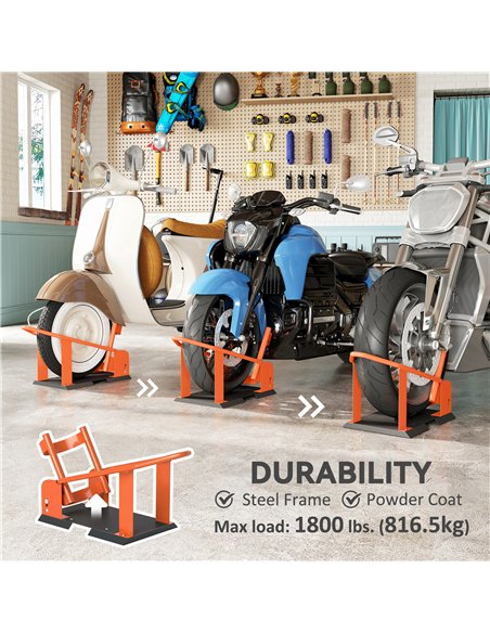 HOMCOM Motorcycle Wheel Chock, 816.5 kg Capacity Heavy Duty Steel Motorcycle Front Wheel Chock Holder with 3 Height Adjustable H - pic 173333 | FastDaddyshop