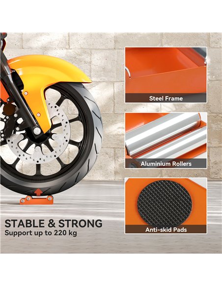 HOMCOM Motorcycle Wheel Cleaning Roller Stand with Steel Frame, Aluminium Rollers, Motorcycle Maintenance Stand for Tyre Cleanin - pic 173350 | FastDaddyshop
