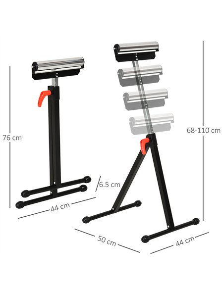 HOMCOM Set of 2 Folding Roller Stand, Material Support Pedestal with Ball Bearing Roller Height Adjustable Portable, Metal Const - pic 173357 | FastDaddyshop