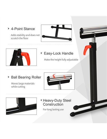HOMCOM Set of 2 Folding Roller Stand, Material Support Pedestal with Ball Bearing Roller Height Adjustable Portable, Metal Const - pic 173358 | FastDaddyshop