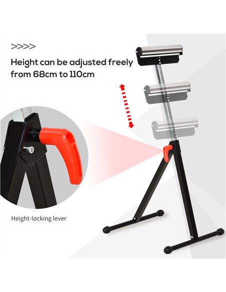 HOMCOM Set of 2 Folding Roller Stand, Material Support Pedestal with Ball Bearing Roller Height Adjustable Portable, Metal Const - pic 173359 | FastDaddyshop