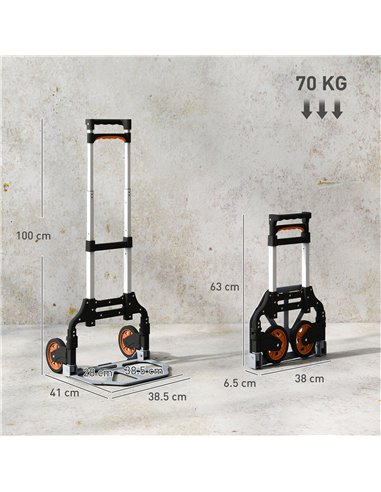 HOMCOM Folding Sack Truck, 70kg Lightweight Hand Truck with Wheels, Foldable Trolley Cart with Telescoping Handle for Warehouse,