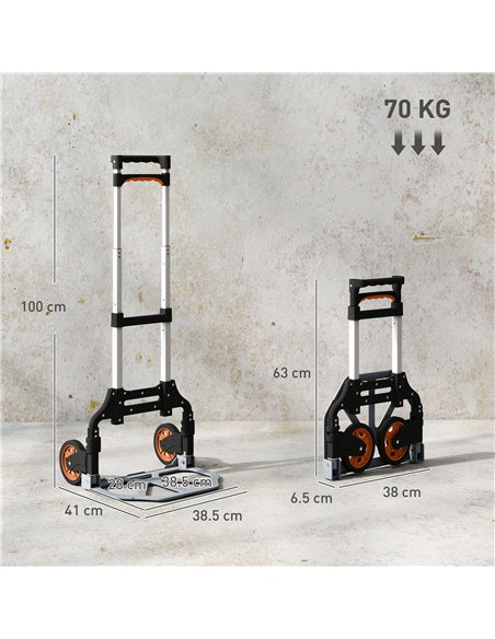 HOMCOM Folding Sack Truck, 70kg Lightweight Hand Truck with Wheels, Foldable Trolley Cart with Telescoping Handle for Warehouse, - pic 173366 | FastDaddyshop