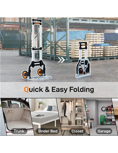 HOMCOM Folding Sack Truck, 70kg Lightweight Hand Truck with Wheels, Foldable Trolley Cart with Telescoping Handle for Warehouse, - pic 173369 | FastDaddyshop
