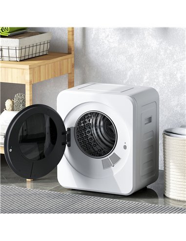 HOMCOM 4kg Vented Tumble Dryer, 800W Compact Freestanding Front Tumble Dryer with Stainless Steel Tub and Customisable Timer, Wa