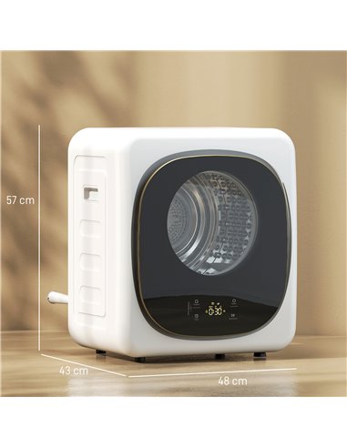 HOMCOM 4kg Vented Tumble Dryer, 800W Compact Freestanding Front Tumble Dryer with 5 Drying Mode, Smart Sensor, Timer and Stainle