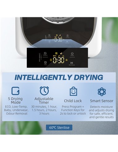 HOMCOM 4kg Vented Tumble Dryer, 800W Compact Freestanding Front Tumble Dryer with 5 Drying Mode, Smart Sensor, Timer and Stainle