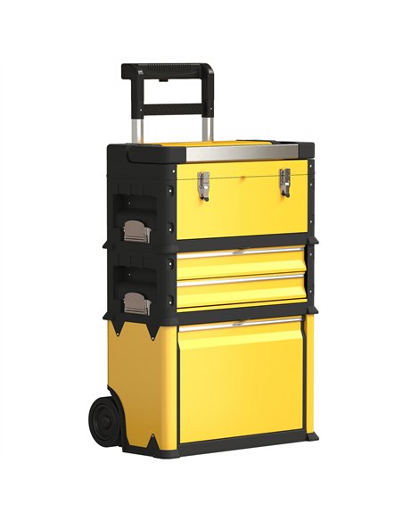HOMCOM 3-in-1 Stackable Rolling Tool Box - Yellow - pic 173409 | FastDaddyshop