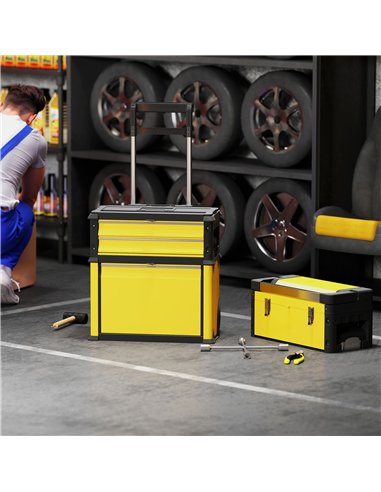 HOMCOM 3-in-1 Stackable Rolling Tool Box - Yellow
