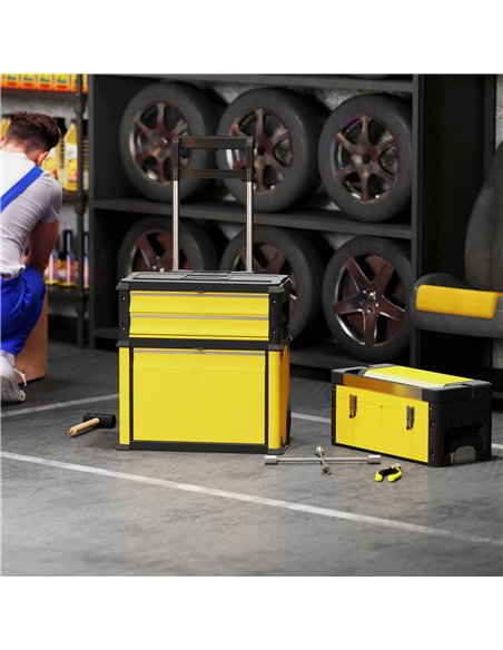 HOMCOM 3-in-1 Stackable Rolling Tool Box - Yellow - pic 173410 | FastDaddyshop