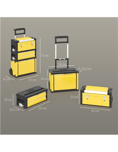 HOMCOM 3-in-1 Stackable Rolling Tool Box - Yellow