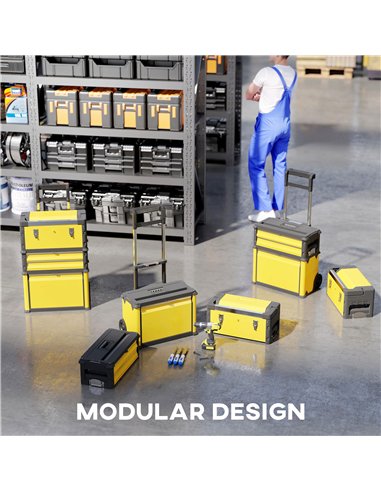 HOMCOM 3-in-1 Stackable Rolling Tool Box - Yellow