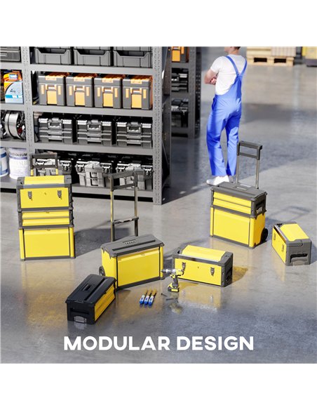 HOMCOM 3-in-1 Stackable Rolling Tool Box - Yellow - pic 173412 | FastDaddyshop
