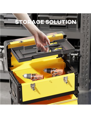 HOMCOM 3-in-1 Stackable Rolling Tool Box - Yellow