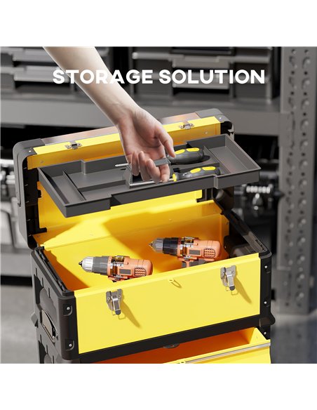 HOMCOM 3-in-1 Stackable Rolling Tool Box - Yellow - pic 173413 | FastDaddyshop