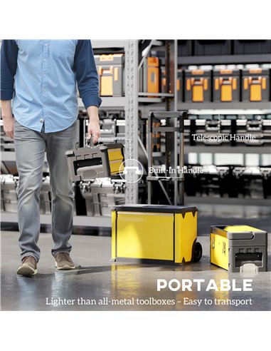 HOMCOM 3-in-1 Stackable Rolling Tool Box - Yellow