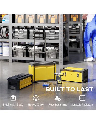 HOMCOM 3-in-1 Stackable Rolling Tool Box - Yellow