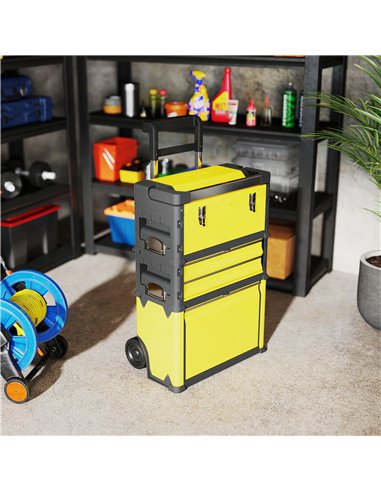 HOMCOM 3-in-1 Stackable Rolling Tool Box - Yellow