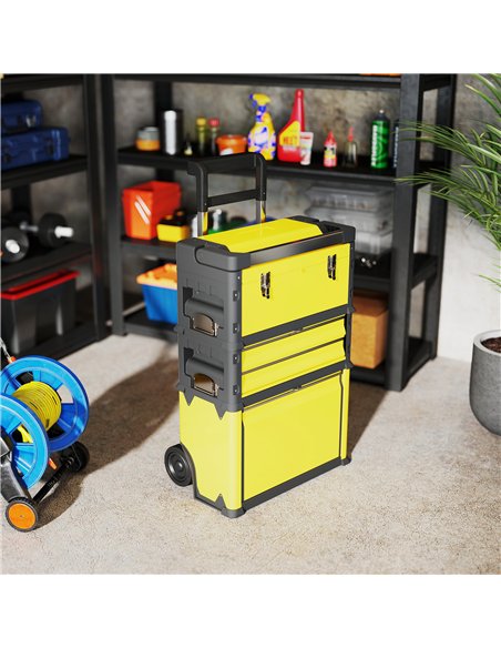 HOMCOM 3-in-1 Stackable Rolling Tool Box - Yellow - pic 173417 | FastDaddyshop