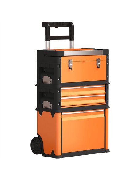 HOMCOM 3-in-1 Stackable Rolling Tool Box - Orange - pic 173418 | FastDaddyshop