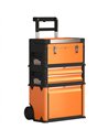 HOMCOM 3-in-1 Stackable Rolling Tool Box - Orange