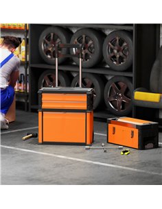 HOMCOM 3-in-1 Stackable Rolling Tool Box - Orange 2