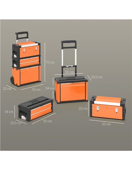 HOMCOM 3-in-1 Stackable Rolling Tool Box - Orange - pic 173420 | FastDaddyshop