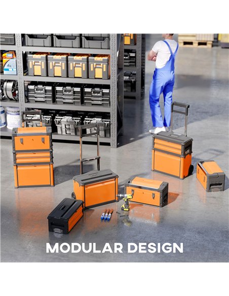 HOMCOM 3-in-1 Stackable Rolling Tool Box - Orange - pic 173421 | FastDaddyshop