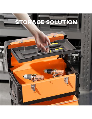 HOMCOM 3-in-1 Stackable Rolling Tool Box - Orange