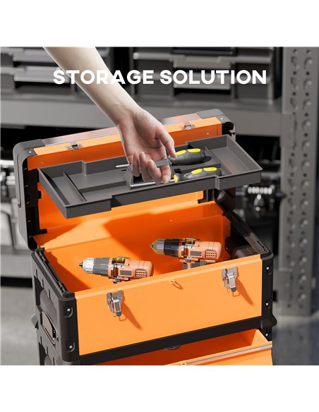HOMCOM 3-in-1 Stackable Rolling Tool Box - Orange - pic 173422 | FastDaddyshop