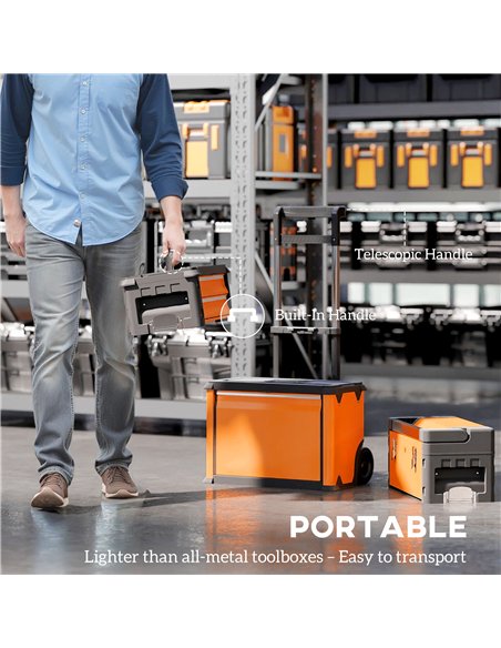 HOMCOM 3-in-1 Stackable Rolling Tool Box - Orange - pic 173423 | FastDaddyshop