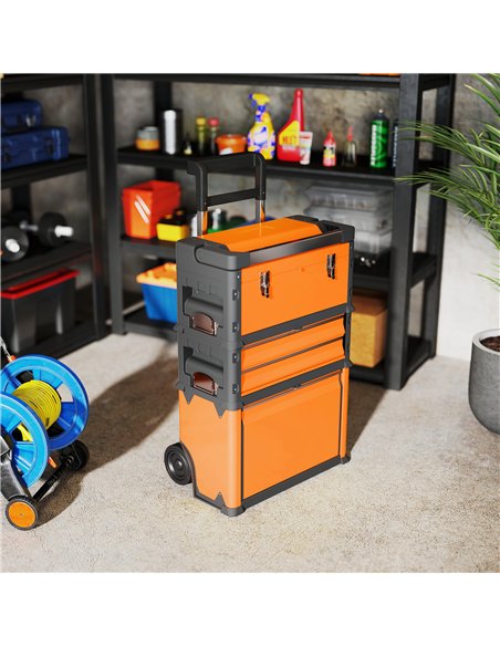 HOMCOM 3-in-1 Stackable Rolling Tool Box - Orange - pic 173426 | FastDaddyshop