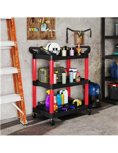 HOMCOM 3-Tier Rolling Tool Cart, Tool Trolley on Wheels, Plastic Mobile Service Utility Cart with Handles for Garage, Mechanics  2