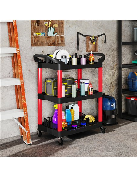 HOMCOM 3-Tier Rolling Tool Cart, Tool Trolley on Wheels, Plastic Mobile Service Utility Cart with Handles for Garage, Mechanics  - pic 173428 | FastDaddyshop