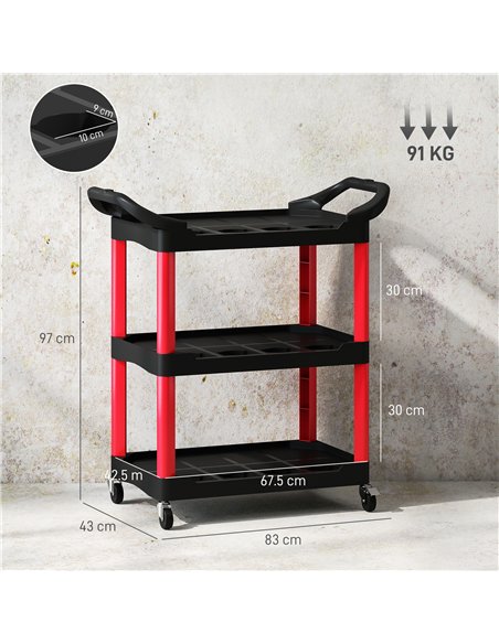 HOMCOM 3-Tier Rolling Tool Cart, Tool Trolley on Wheels, Plastic Mobile Service Utility Cart with Handles for Garage, Mechanics  - pic 173429 | FastDaddyshop