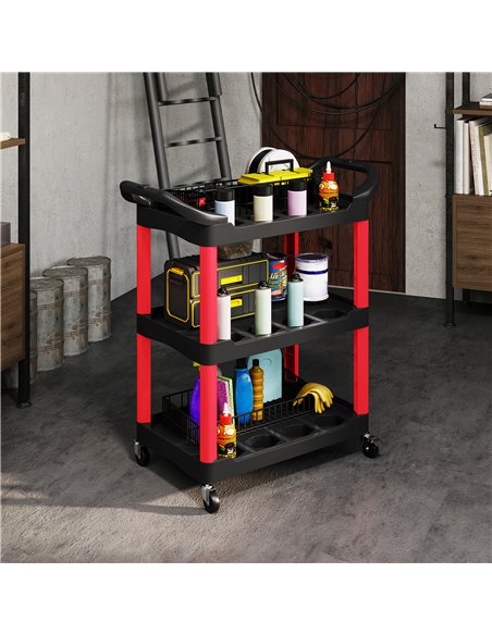 HOMCOM 3-Tier Rolling Tool Cart, Tool Trolley on Wheels, Plastic Mobile Service Utility Cart with Handles for Garage, Mechanics  - pic 173434 | FastDaddyshop