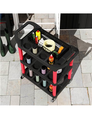 HOMCOM 3-Tier Rolling Tool Cart, Tool Trolley on Wheels, Plastic Mobile Service Utility Cart with Handles for Garage, Mechanics 