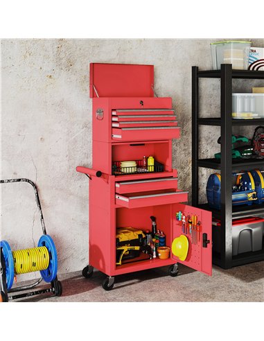 HOMCOM Three-Part Steel Locking Tool Chest - Red